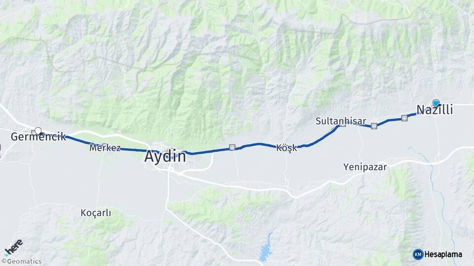 Aydın Nazilli Germencik Arası Kaç Km - Yol Haritası