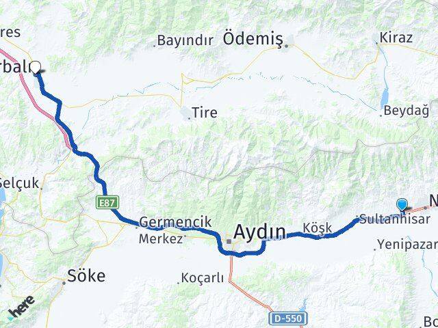 Aydın Nazilli İsabeyli Torbalı İzmir Arası Kaç Km - Yol Haritası