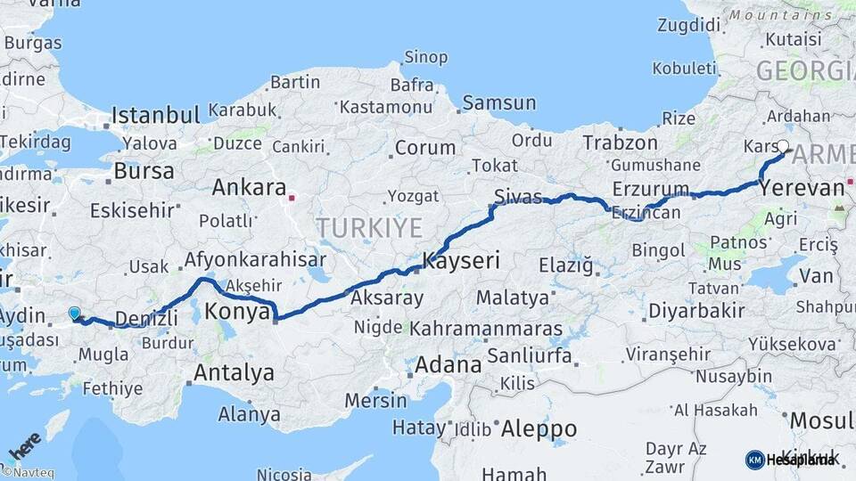 Aydın Nazilli Kars Arası Kaç Km - Yol Haritası