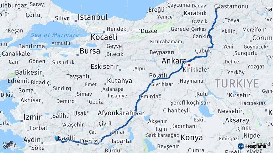 Aydın Nazilli Kastamonu Arası Kaç Km - Yol Haritası