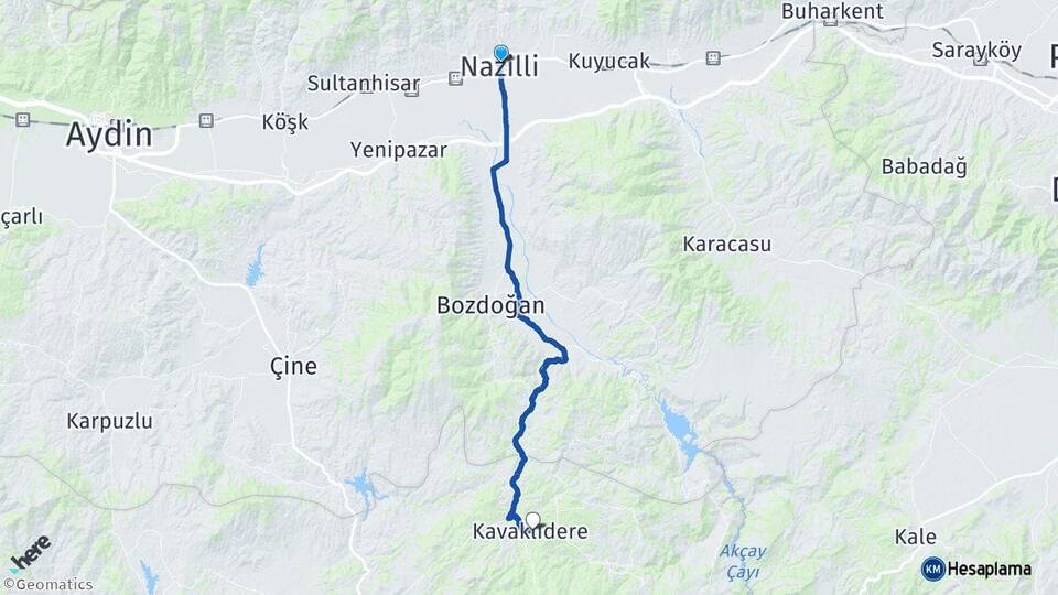 Aydın Nazilli Kavaklıdere Muğla Arası Kaç Km - Yol Haritası