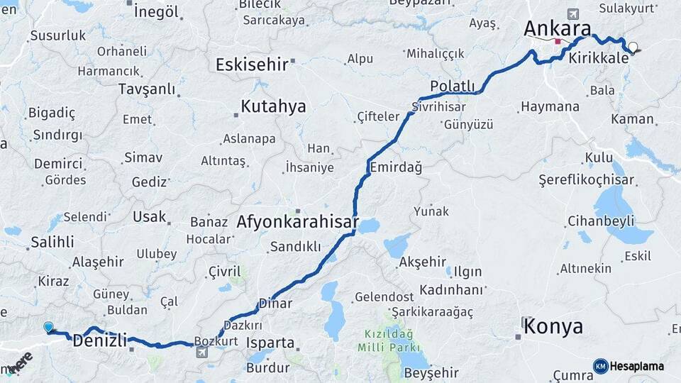 Aydın Nazilli Kırıkkale Arası Kaç Km - Yol Haritası