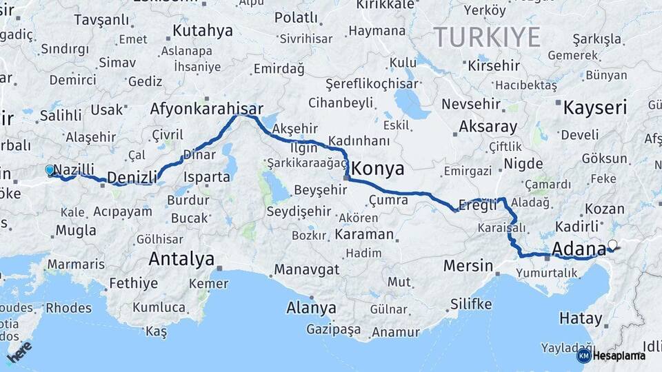 Aydın Nazilli Osmaniye Arası Kaç Km - Yol Haritası