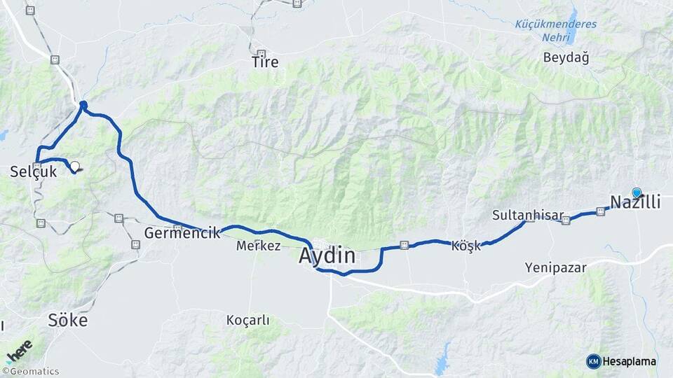 Aydın Nazilli Şirince Selçuk İzmir Arası Kaç Km - Yol Haritası