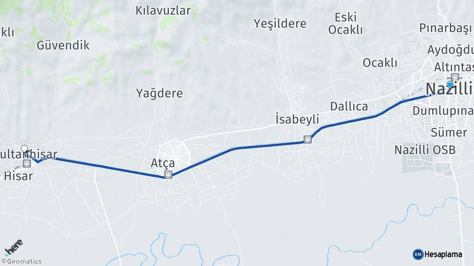 Aydın Nazilli Sultanhisar Arası Kaç Km - Yol Haritası
