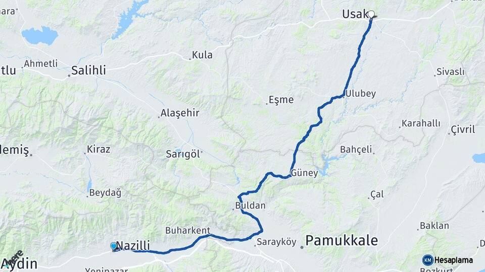 Aydın Nazilli Uşak Arası Kaç Km - Yol Haritası