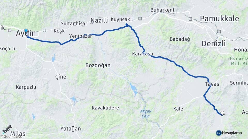 Aydın Nikfer Tavas Denizli Arası Kaç Km - Yol Haritası