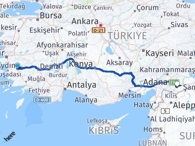 Aydın Oğuzeli Gaziantep Arası Kaç Km - Yol Haritası