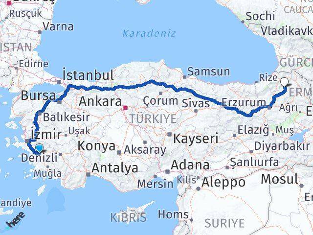 Aydın Olur Erzurum Arası Kaç Km - Yol Haritası