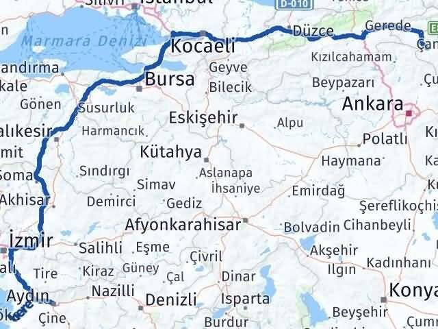 Aydın Orta Çankırı Arası Kaç Km - Yol Haritası
