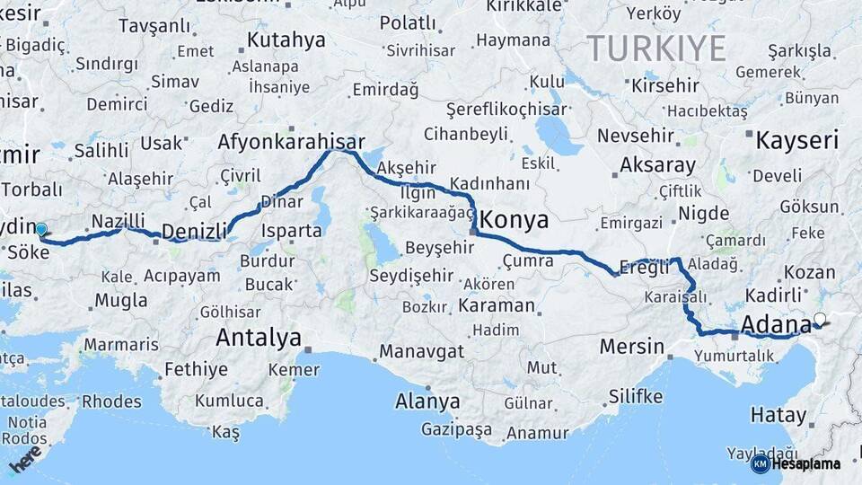 Aydın Osmaniye Arası Kaç Km - Yol Haritası