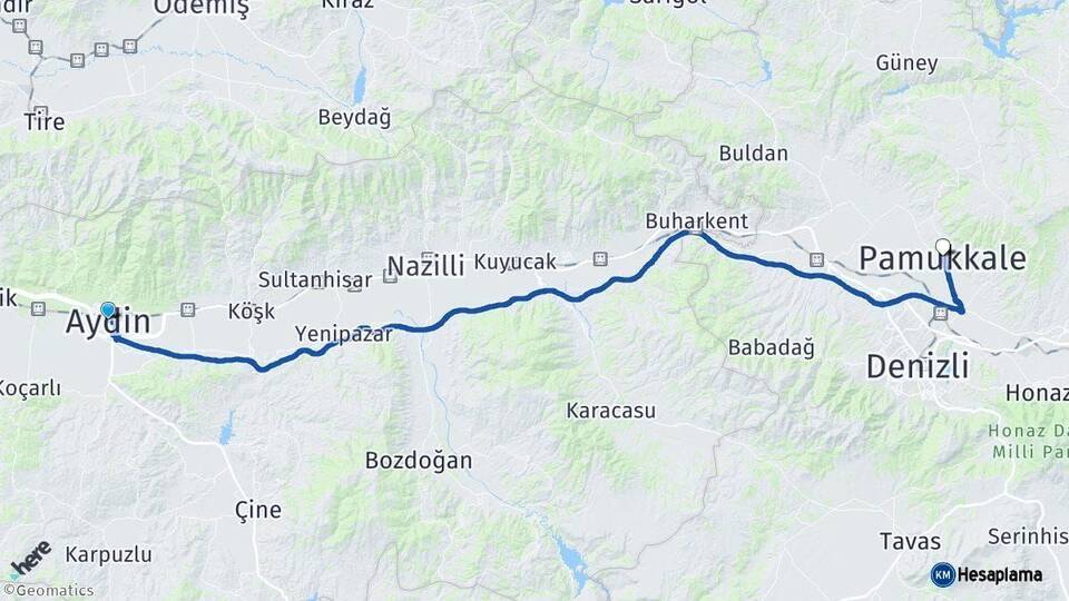 Aydın Pamukkale Denizli Arası Kaç Km - Yol Haritası