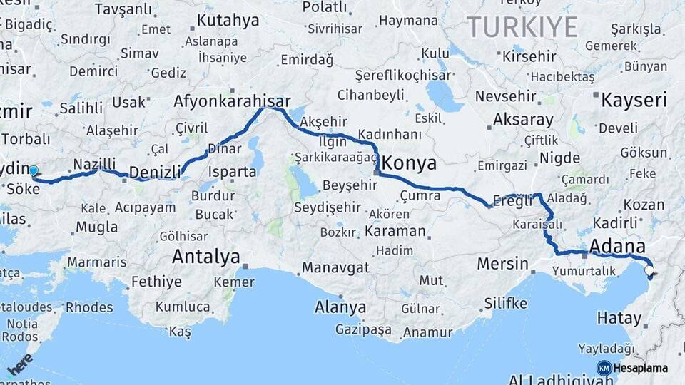 Aydın Payas Hatay Arası Kaç Km - Yol Haritası