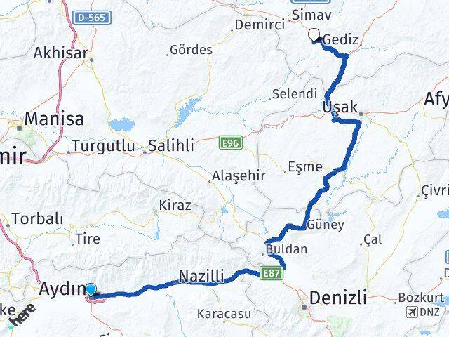 Aydın Pazarlar Kütahya Arası Kaç Km - Yol Haritası