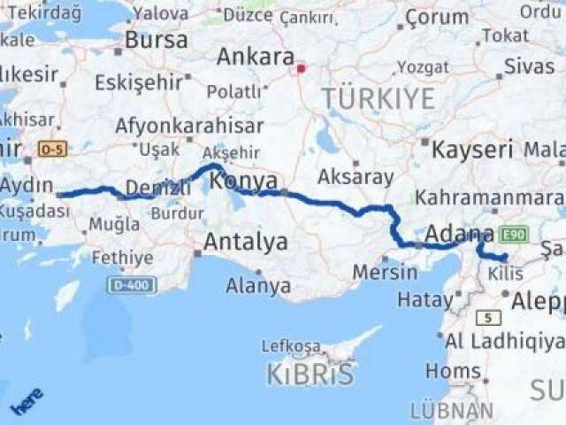 Aydın Polateli Kilis Arası Kaç Km - Yol Haritası