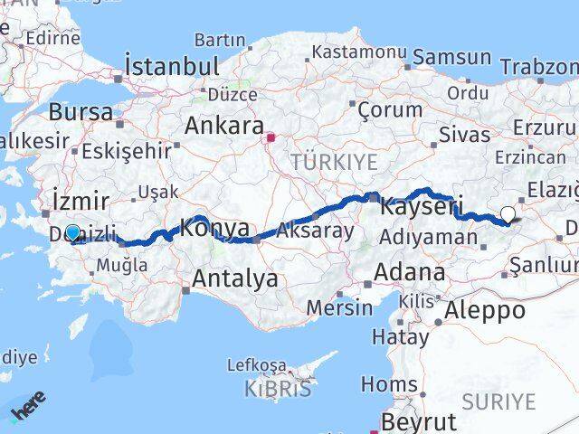 Aydın Pütürge Malatya Arası Kaç Km - Yol Haritası