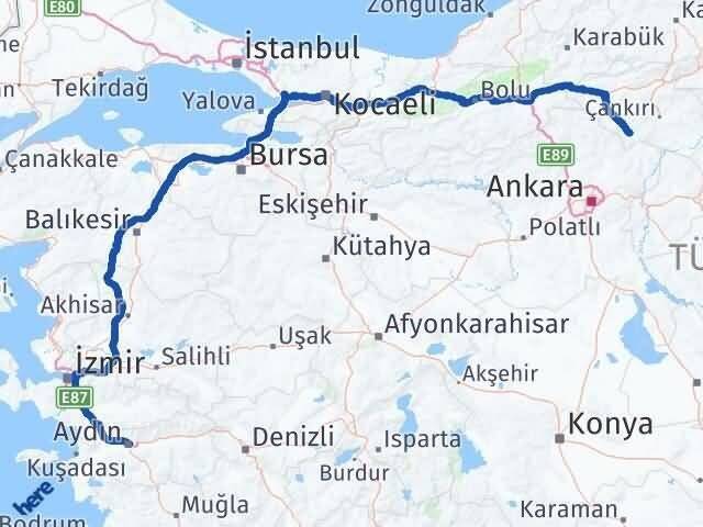 Aydın Şabanözü Çankırı Arası Kaç Km - Yol Haritası