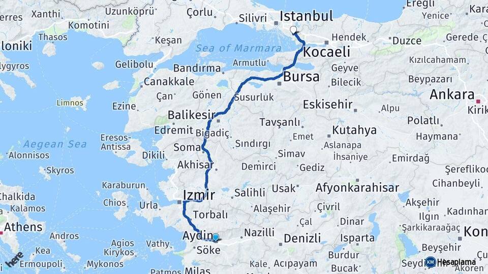 Aydın Sabiha Gökçen Havalimanı Arası Kaç Km - Yol Haritası