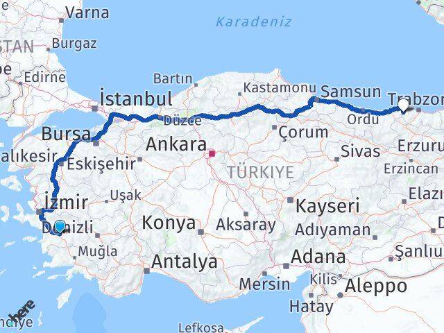 Aydın Şalpazarı Trabzon Arası Kaç Km - Yol Haritası