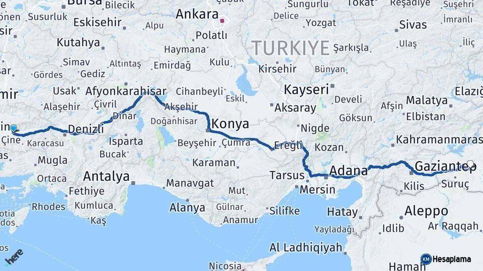 Aydın Şanlıurfa Arası Kaç Km - Yol Haritası