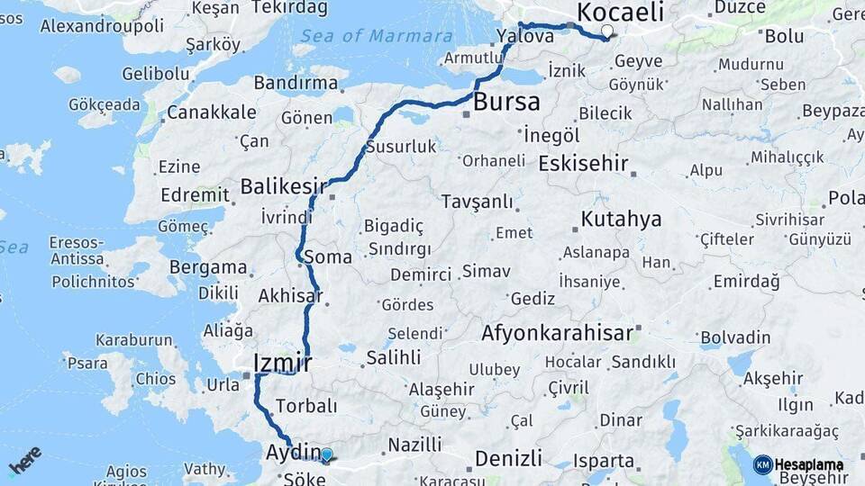 Aydın Sapanca Sakarya Arası Kaç Km - Yol Haritası