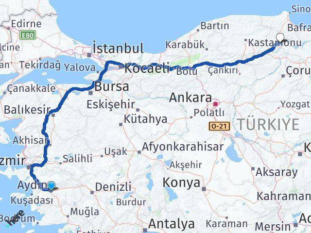 Aydın Saraydüzü Sinop Arası Kaç Km - Yol Haritası