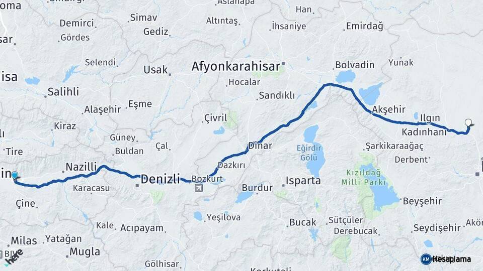 Aydın Sarayönü Konya Arası Kaç Km - Yol Haritası