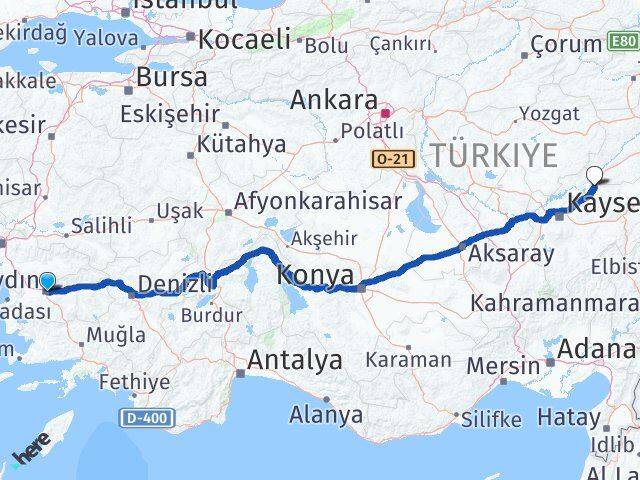 Aydın Sarıoğlan Kayseri Arası Kaç Km - Yol Haritası