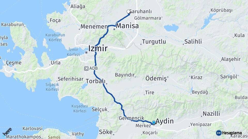 Aydın Saruhanlı Manisa Arası Kaç Km - Yol Haritası