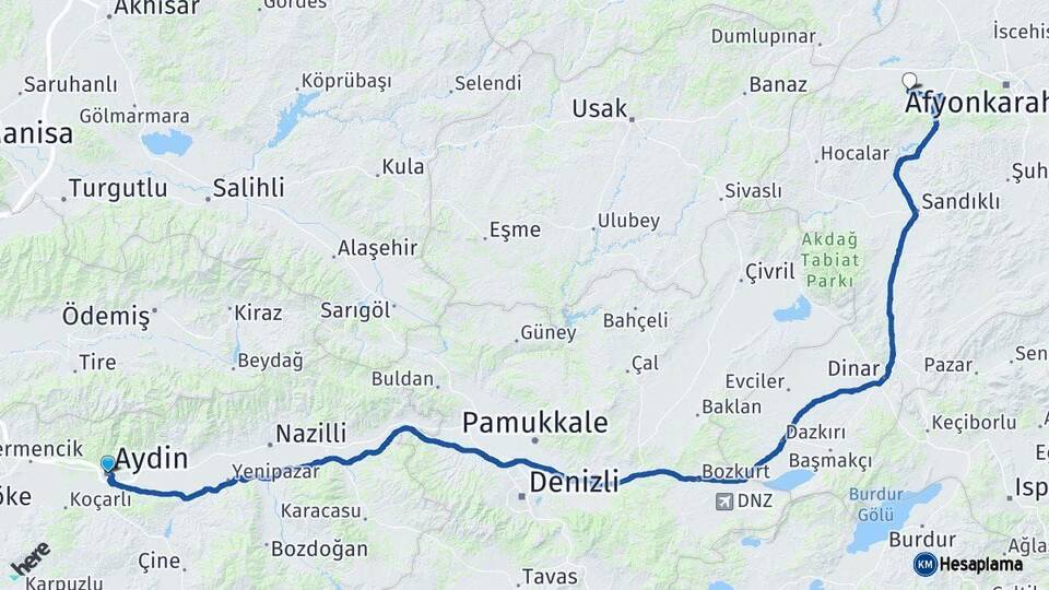 Aydın Sinanpaşa Afyonkarahisar Arası Kaç Km - Yol Haritası