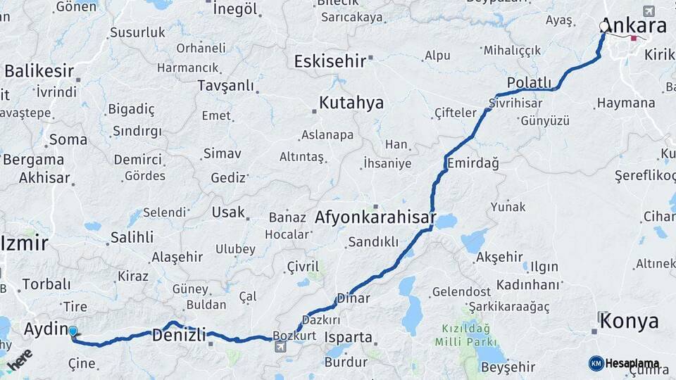 Aydın Sincan Ankara Arası Kaç Km - Yol Haritası