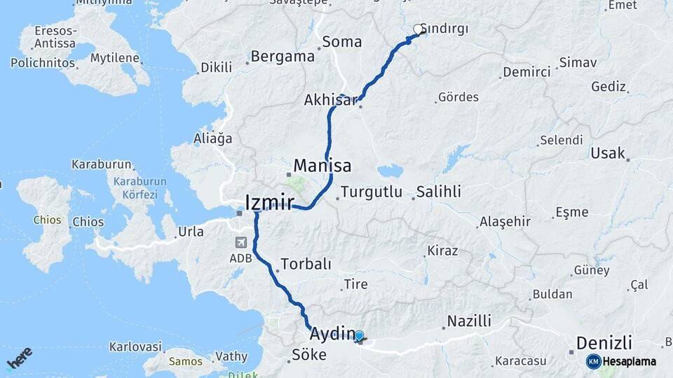 Aydın Sındırgı Balıkesir Arası Kaç Km - Yol Haritası