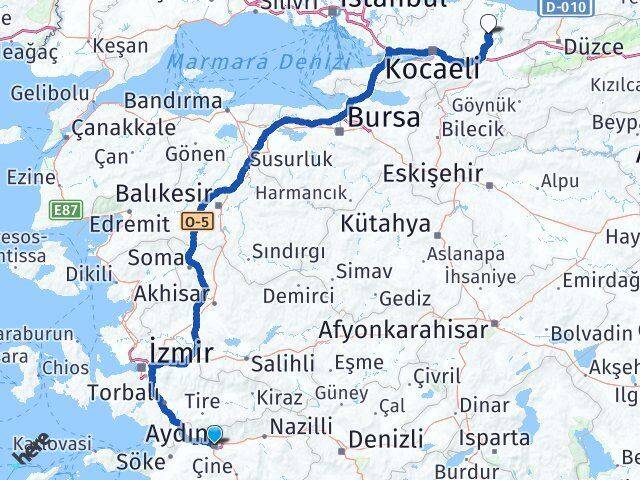 Aydın Söğütlü Sakarya Arası Kaç Km - Yol Haritası
