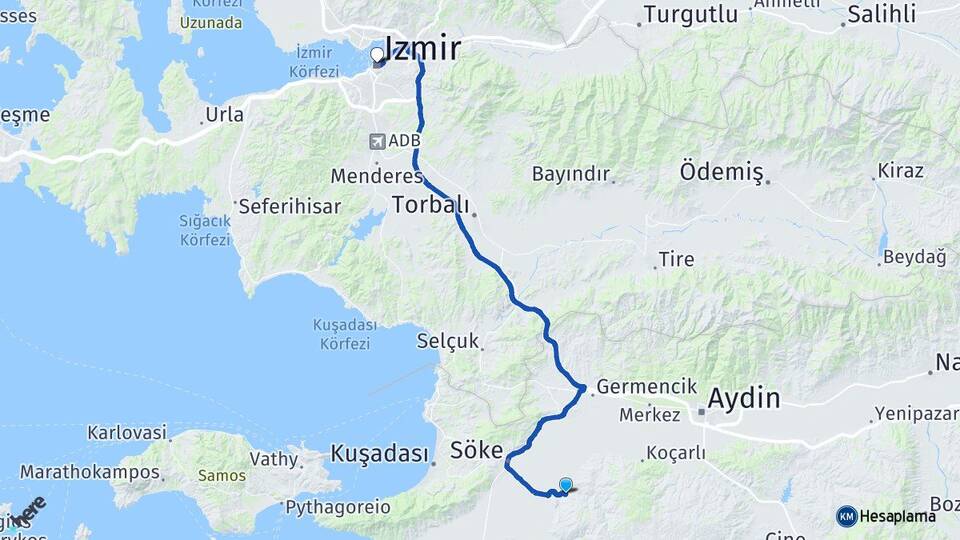 Aydın Söke Bağarası İzmir Arası Kaç Km - Yol Haritası