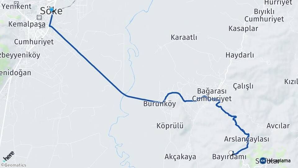Aydın Söke Bayırdamı Söke Arası Kaç Km - Yol Haritası