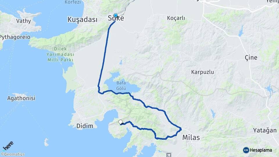 Aydın Söke Bozbük Milas Muğla Arası Kaç Km - Yol Haritası
