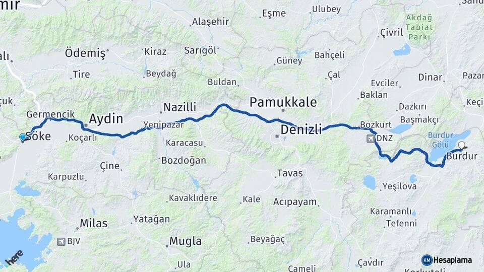 Aydın Söke Burdur Arası Kaç Km - Yol Haritası