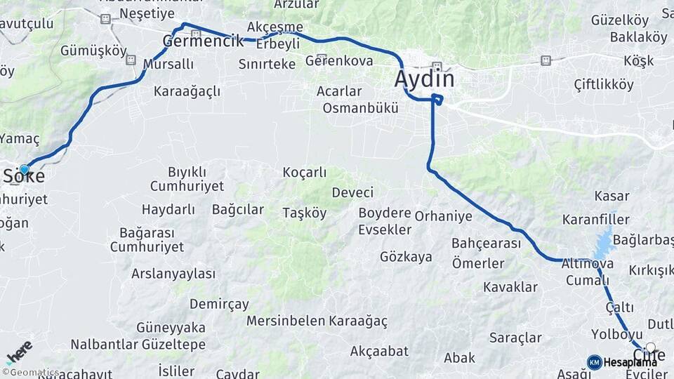 Aydın Söke Çine Arası Kaç Km - Yol Haritası