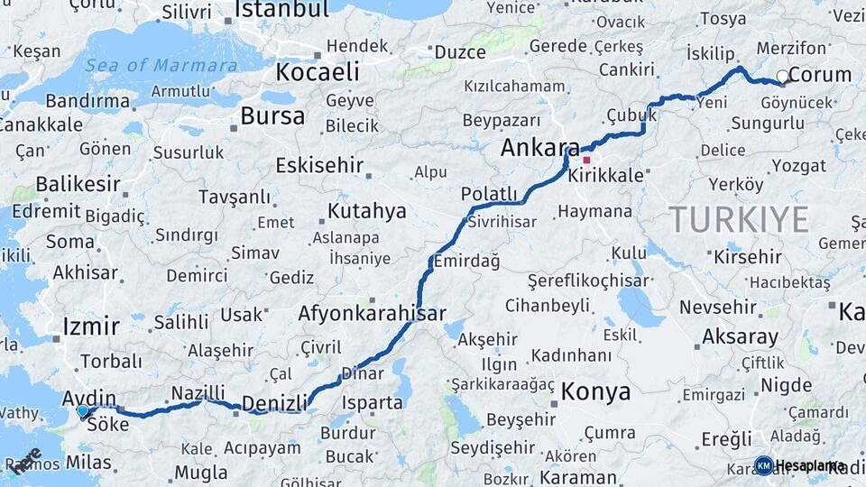 Söke Çorum Arası Kaç Km - Yol Tarifi