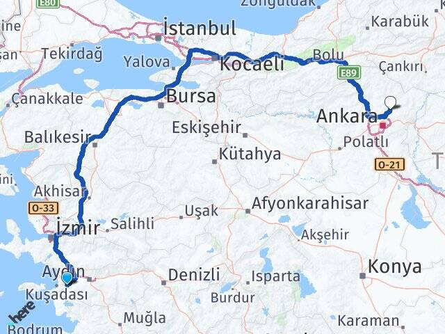 Aydın Söke Esenboğa Havalimanı Arası Kaç Km - Yol Haritası