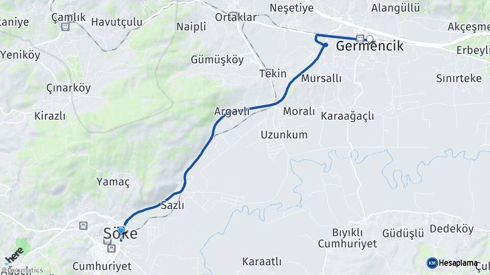 Aydın Söke Germencik Arası Kaç Km - Yol Haritası