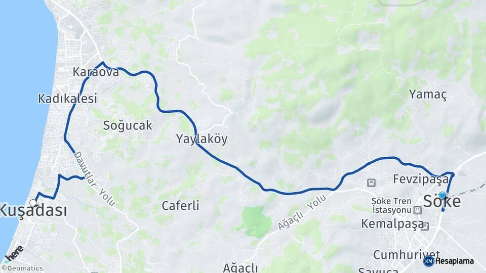 Aydın Söke Kuşadası Arası Kaç Km - Yol Haritası