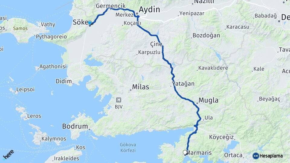 Aydın Söke Marmaris Muğla Arası Kaç Km - Yol Haritası