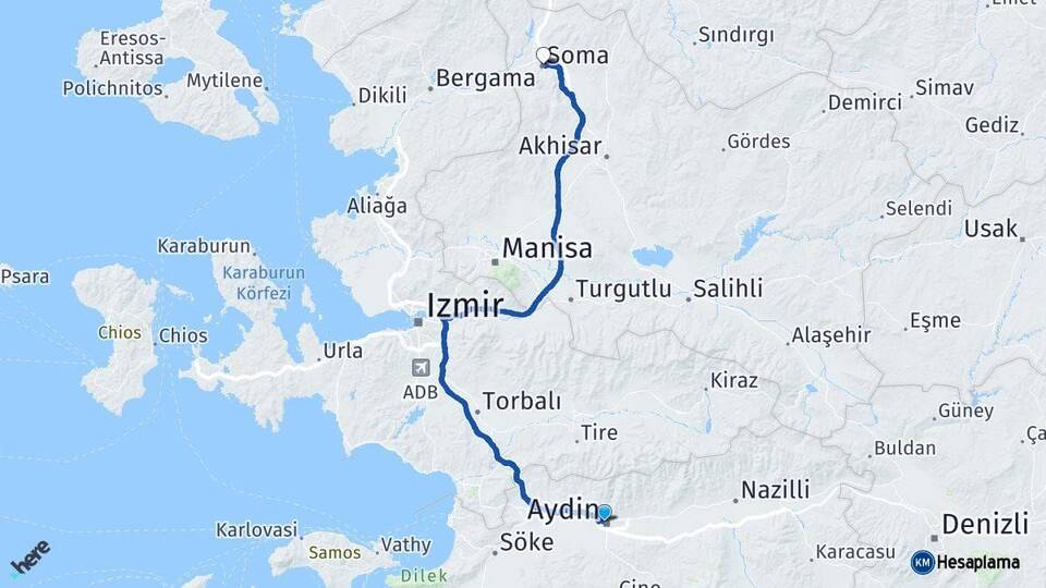 Aydın Soma Manisa Arası Kaç Km - Yol Haritası