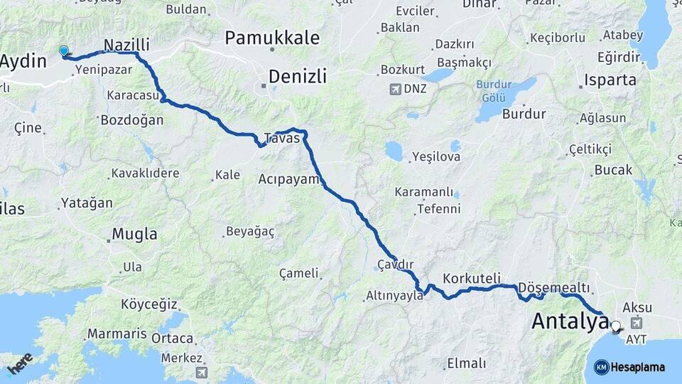 Aydın Sultanhisar Antalya Arası Kaç Km - Yol Haritası