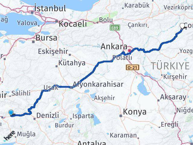 Aydın Sultanhisar Çorum Arası Kaç Km - Yol Haritası