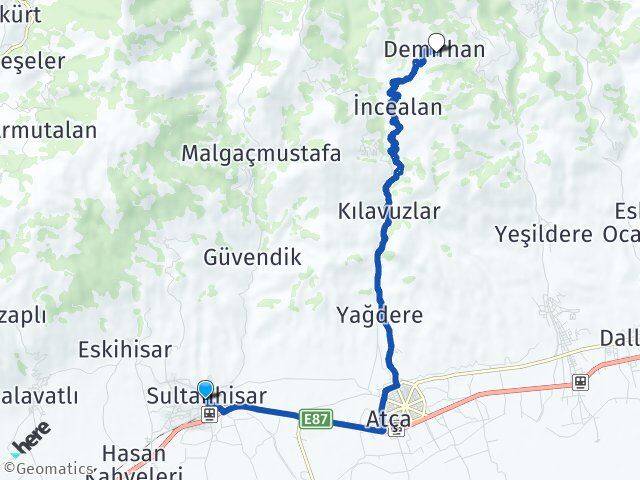 Aydın Sultanhisar Demirhan Sultanhisar Arası Kaç Km - Yol Haritası