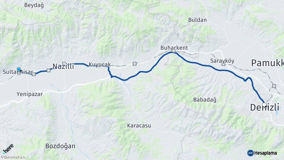Aydın Sultanhisar Denizli Arası Kaç Km - Yol Haritası