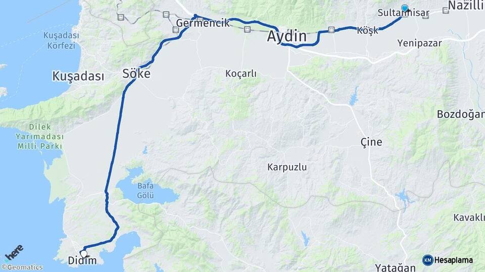 Aydın Sultanhisar Didim Arası Kaç Km - Yol Haritası