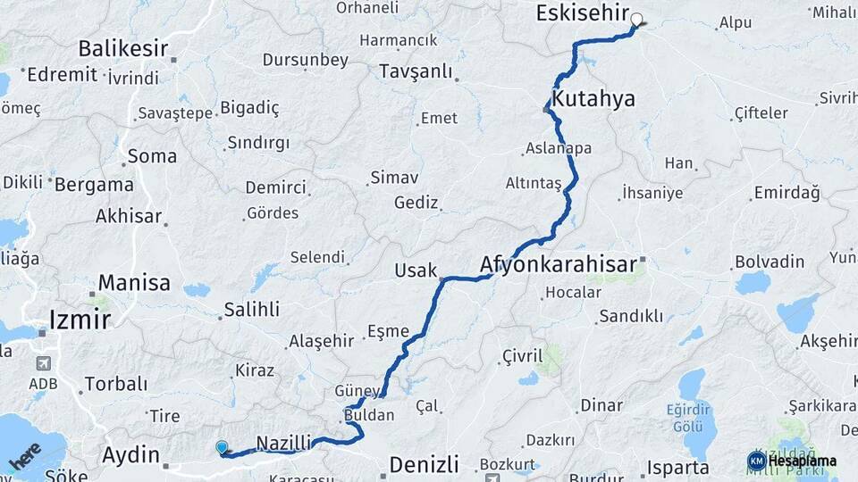 Aydın Sultanhisar Eskişehir Arası Kaç Km - Yol Haritası
